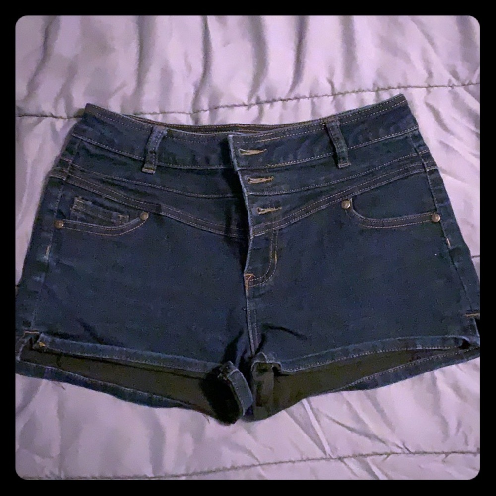 Denim button fly shorts